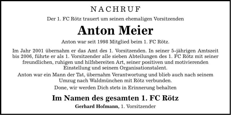 Traueranzeige Anton Meier