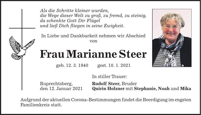 Traueranzeige Marianne Steer