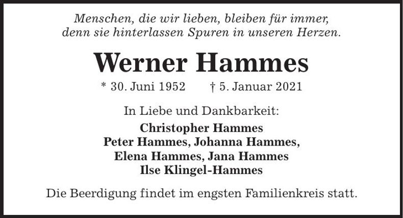Traueranzeige Werner Hammes