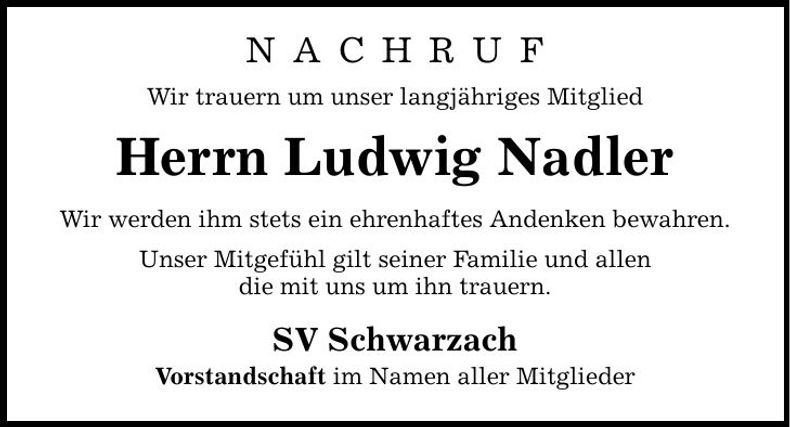 Traueranzeige Ludwig Nadler
