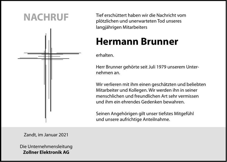 Traueranzeige Hermann Brunner