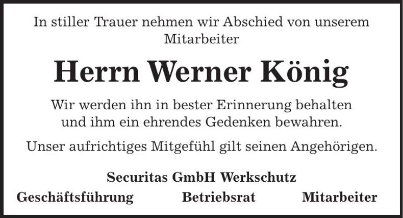 Traueranzeige Werner König