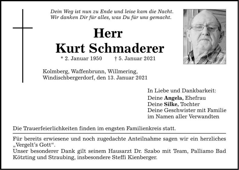 Traueranzeige Kurt Schmaderer