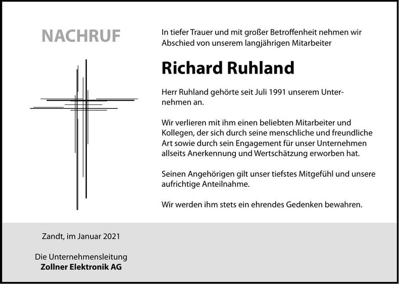 Traueranzeige Richard Ruhland