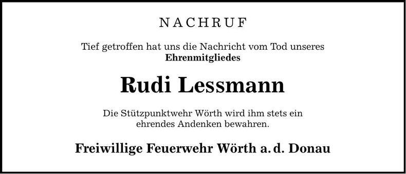 Traueranzeige Rudolf Lessmann