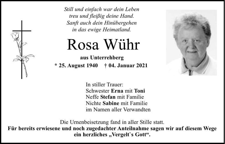 Traueranzeige Rosa Wühr