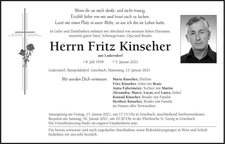 Traueranzeige Fritz Kinseher