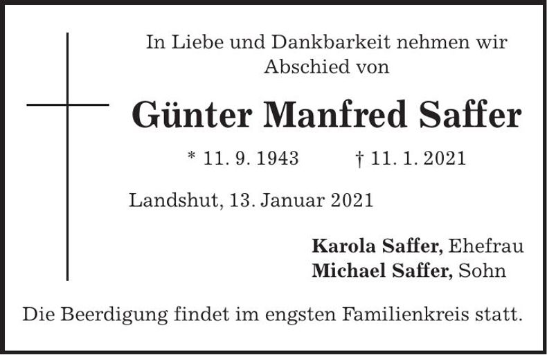Traueranzeige Günter Manfred Saffer