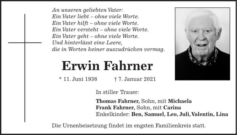 Traueranzeige Erwin Fahrner