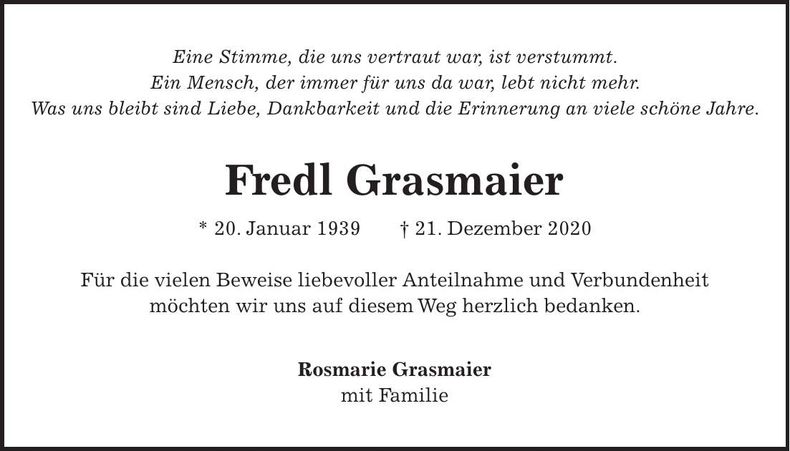 Traueranzeige Fredl Grasmaier