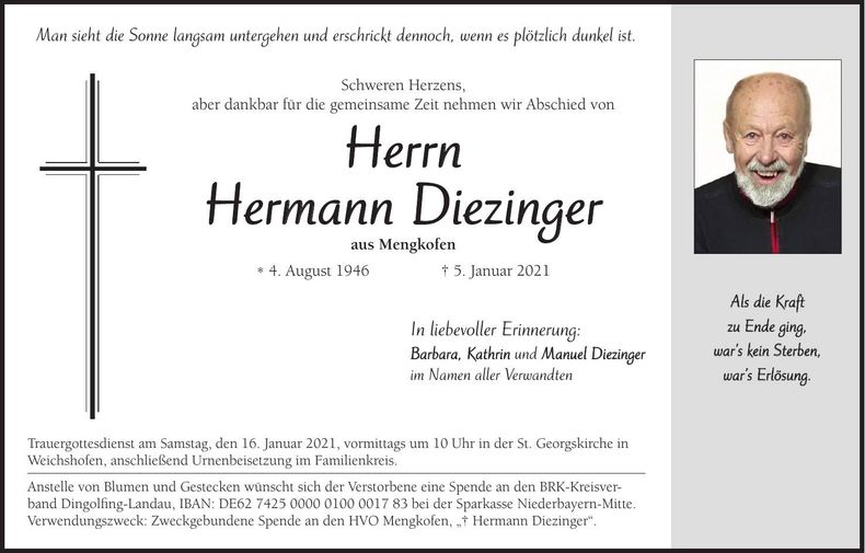 Traueranzeige Hermann Diezinger