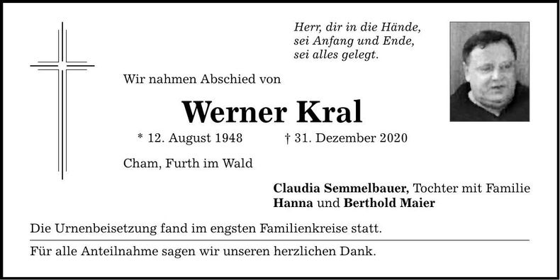 Traueranzeige Werner Kral