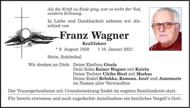 Traueranzeige Franz Wagner