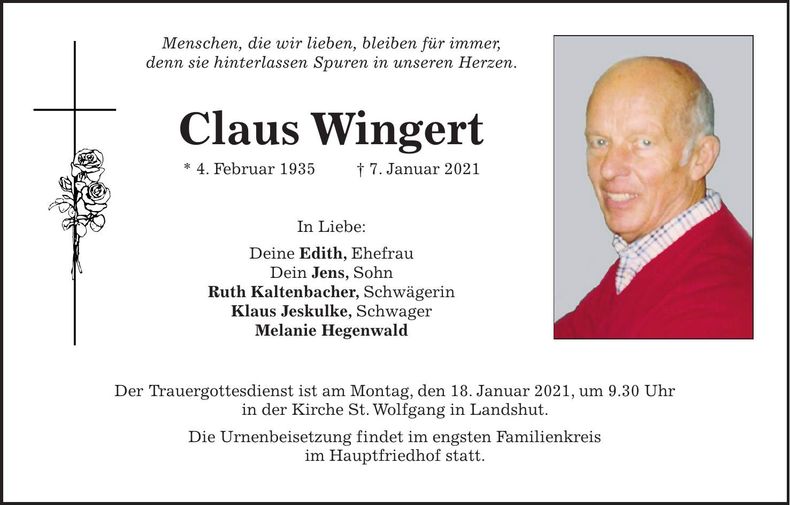 Traueranzeige Claus Wingert