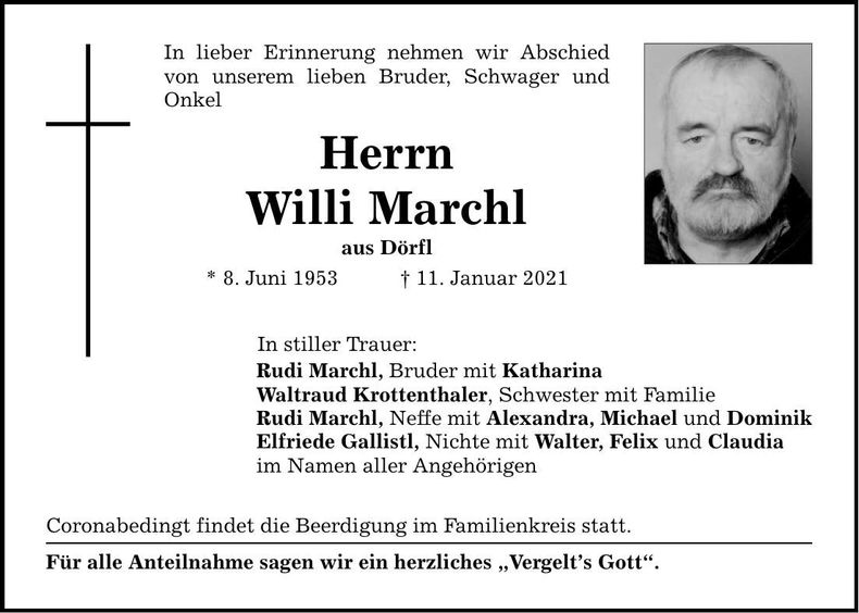 Traueranzeige Willi Marchl