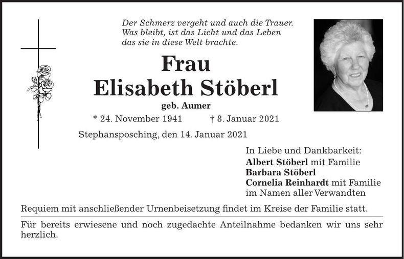 Traueranzeige Elisabeth Stöberl