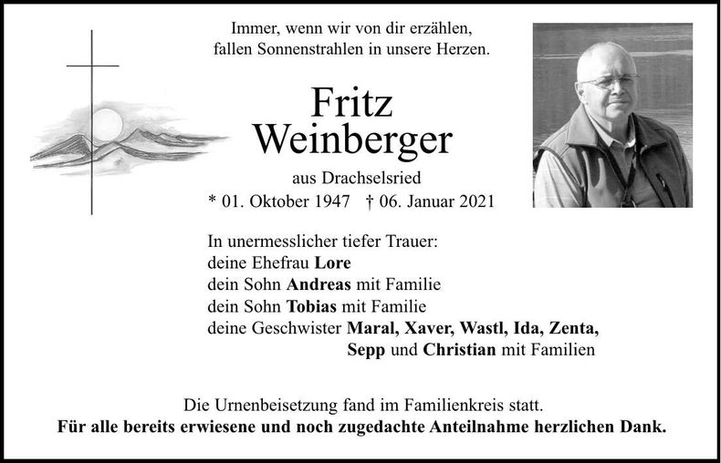 Traueranzeige Fritz Weinberger