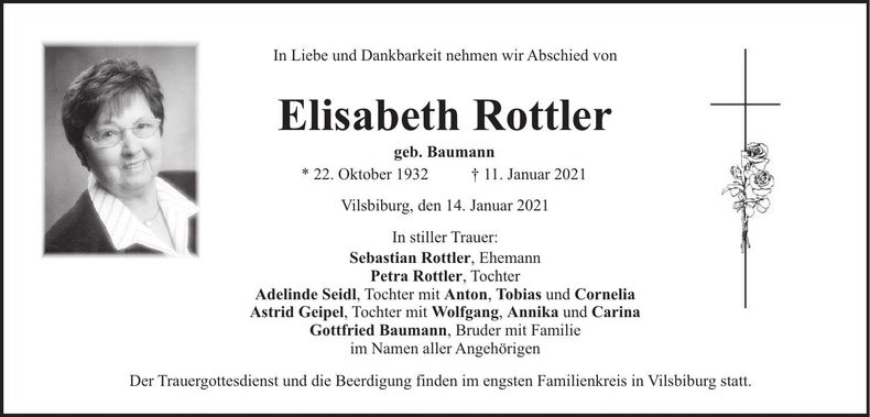 Traueranzeige Elisabeth Rottler