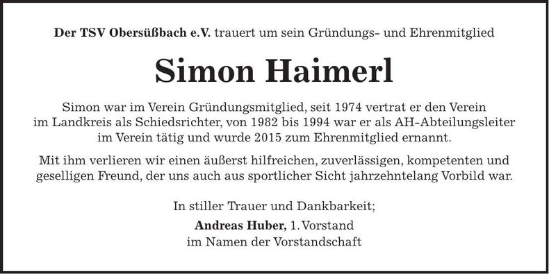 Traueranzeige Simon Haimerl