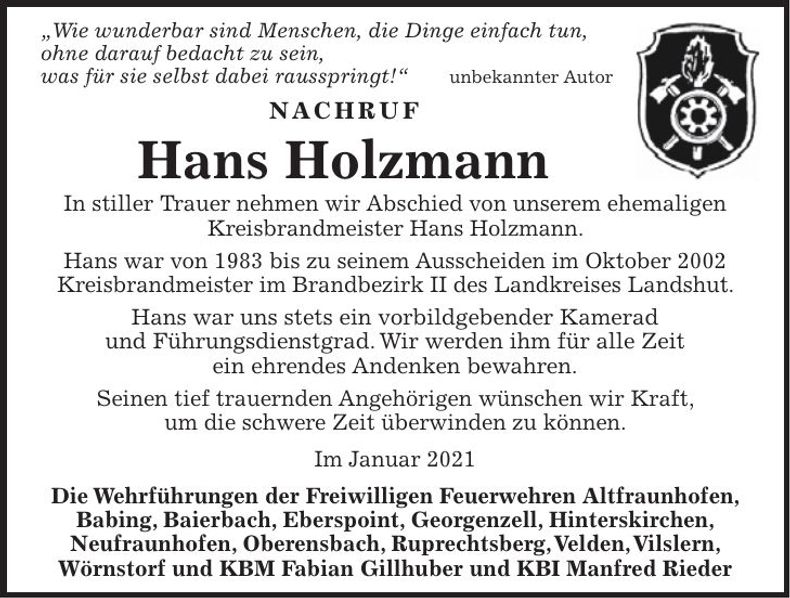 Traueranzeige Hans Holzmann