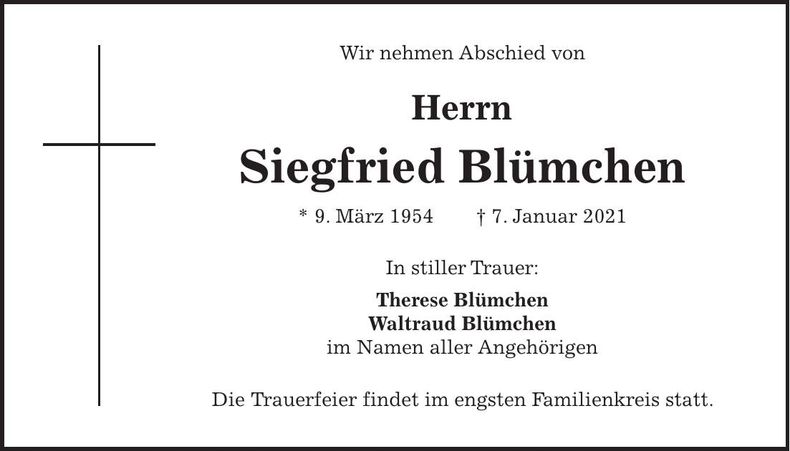 Traueranzeige Siegfried Blümchen