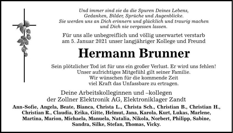 Traueranzeige Hermann Brunner