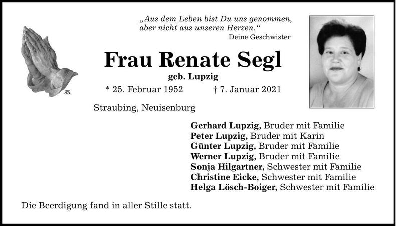 Traueranzeige Renate Segl