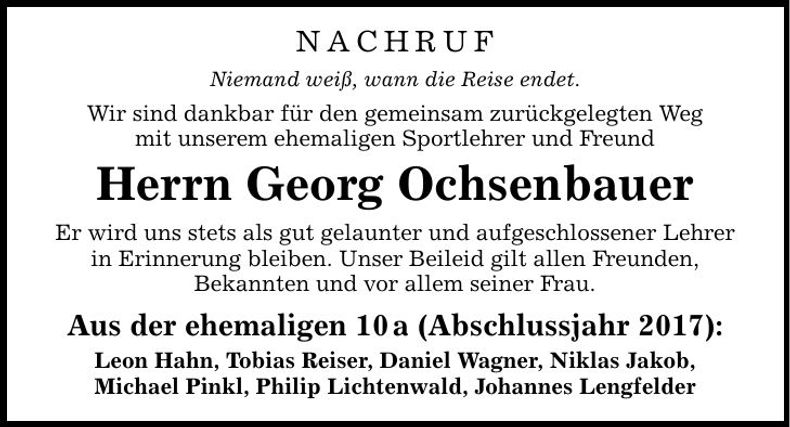 Traueranzeige Georg Ochsenbauer