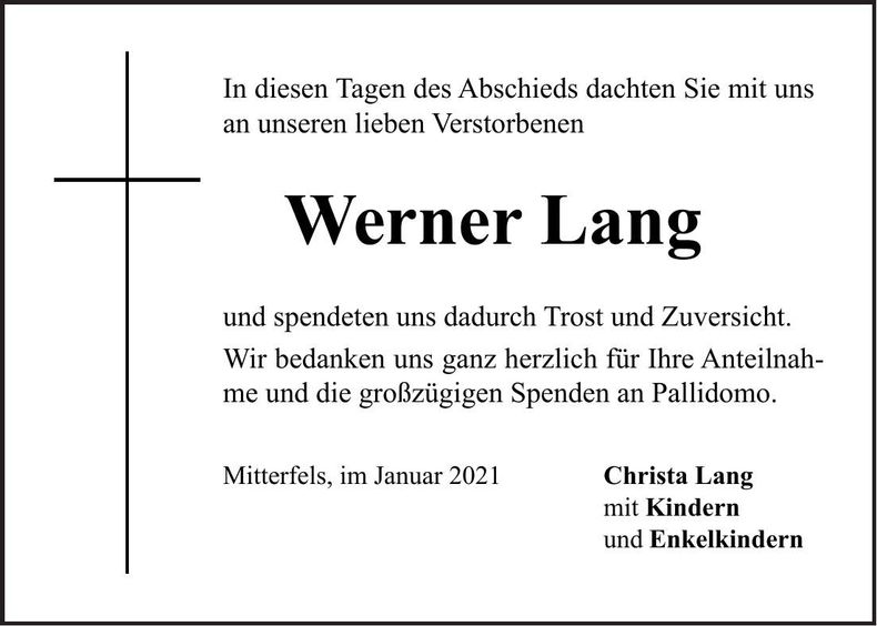 Traueranzeige Werner Lang