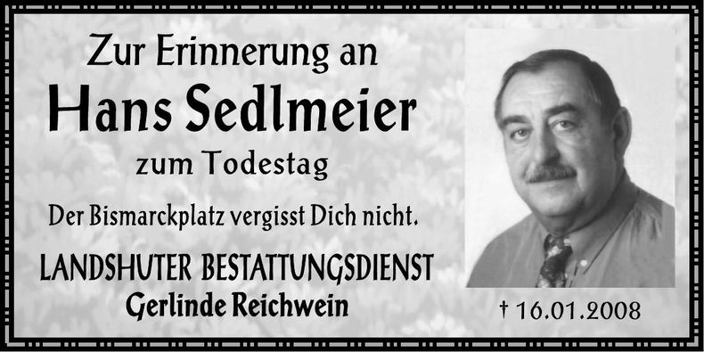 Traueranzeige Hans Seldmeier