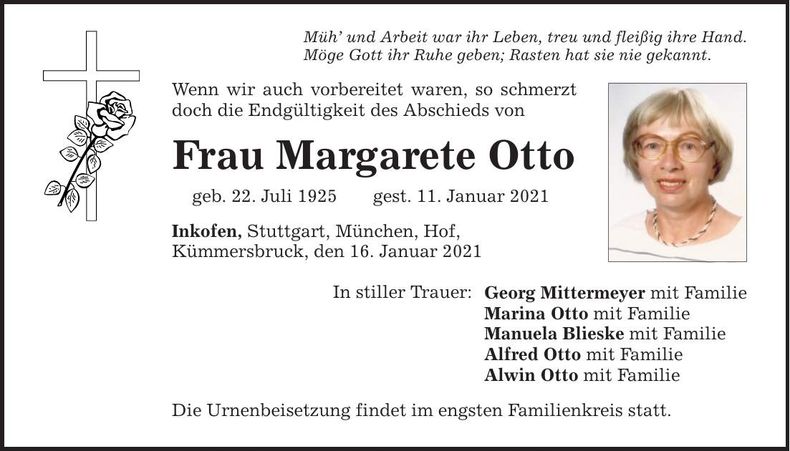 Traueranzeige Margarete Otto