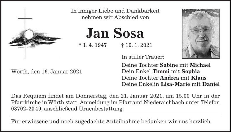 Traueranzeige Jan Sosa