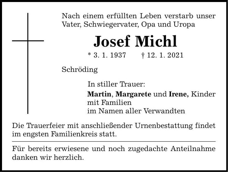 Traueranzeige Josef Michl