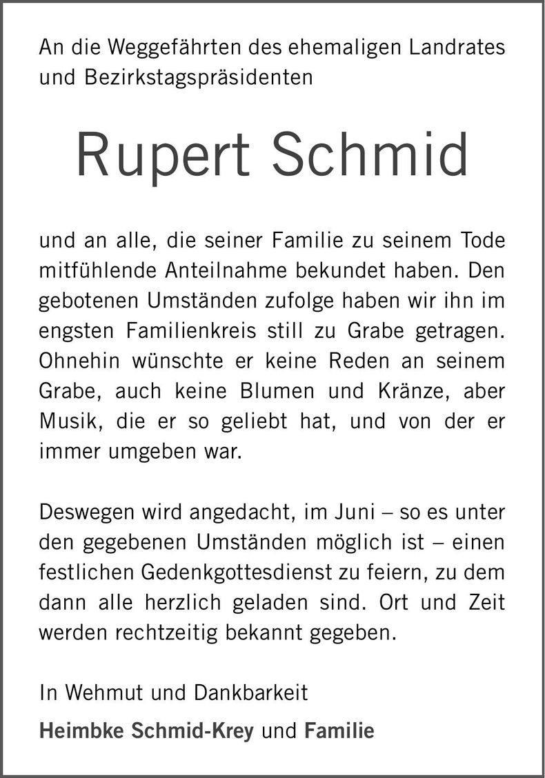 Traueranzeige Rupert Schmid
