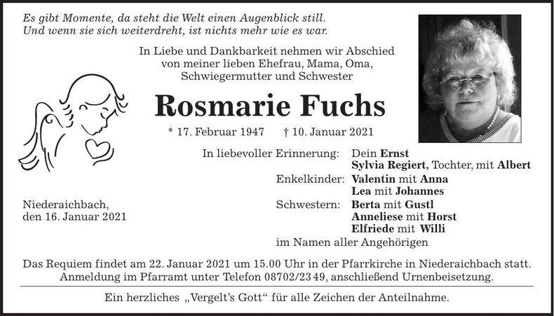 Traueranzeige Rosmarie Fuchs
