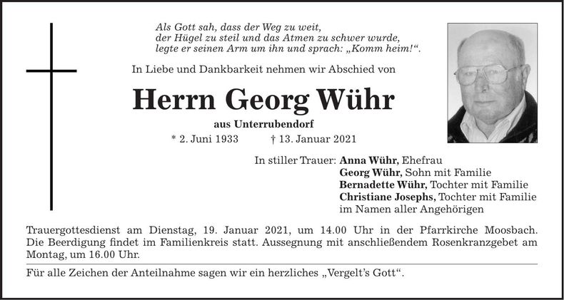Traueranzeige Georg Wühr