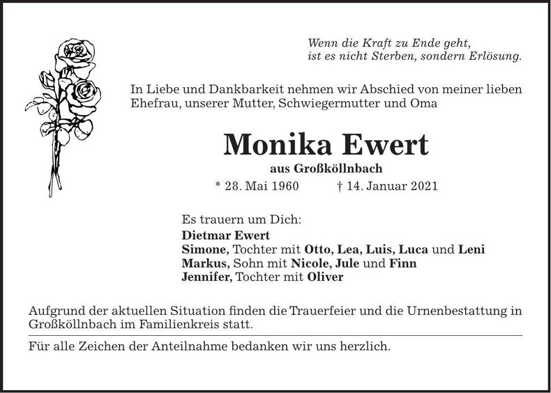 Traueranzeige Monika Ewert