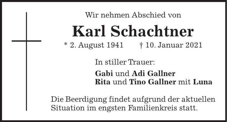 Traueranzeige Karl Schachtner