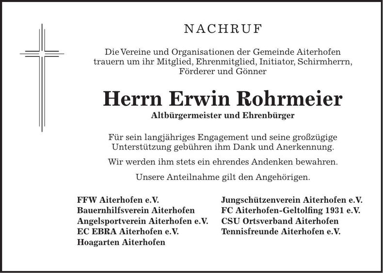 Traueranzeige Erwin Rohrmeier