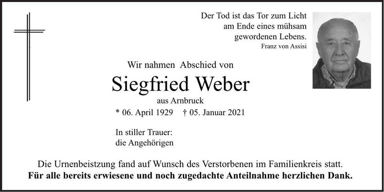 Traueranzeige Siegfried Weber