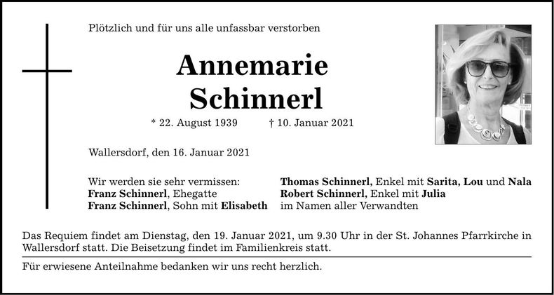 Traueranzeige Annemarie Schinnerl