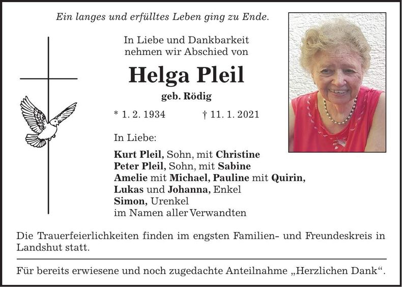 Traueranzeige Helga Pleil