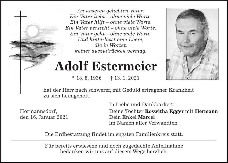 Traueranzeige Adolf Estermeier