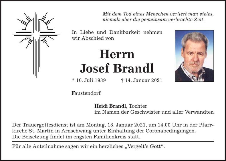 Traueranzeige Josef Brandl