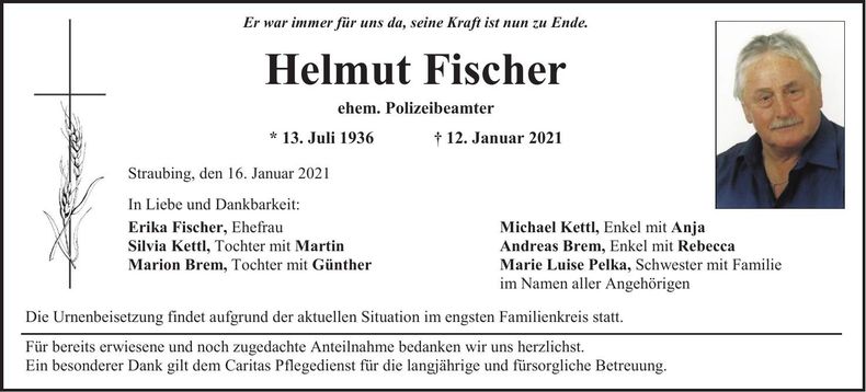 Traueranzeige Helmut Fischer