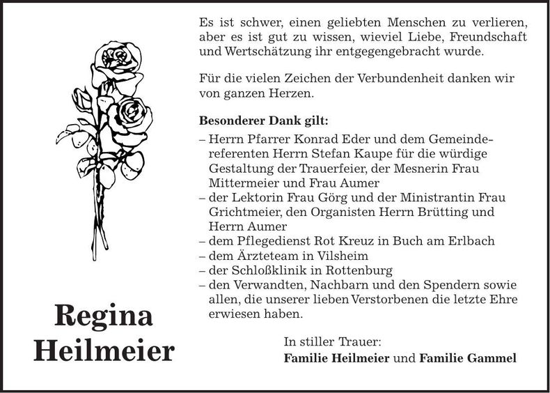 Traueranzeige Regina Heilmeier