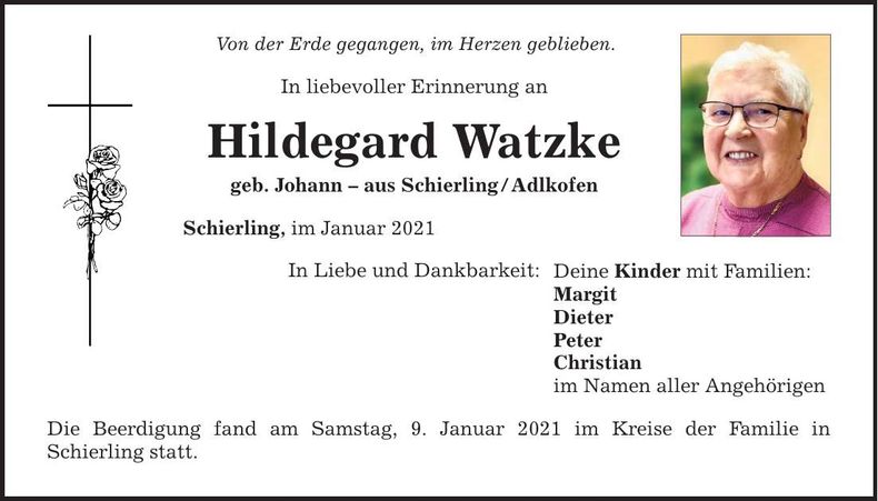 Traueranzeige Hildegard Watzke