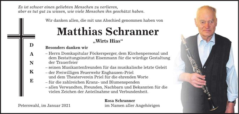 Traueranzeige Matthias Schranner