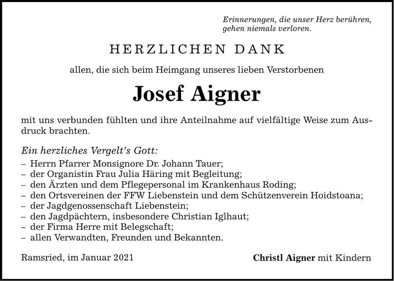 Traueranzeige Josef Aigner