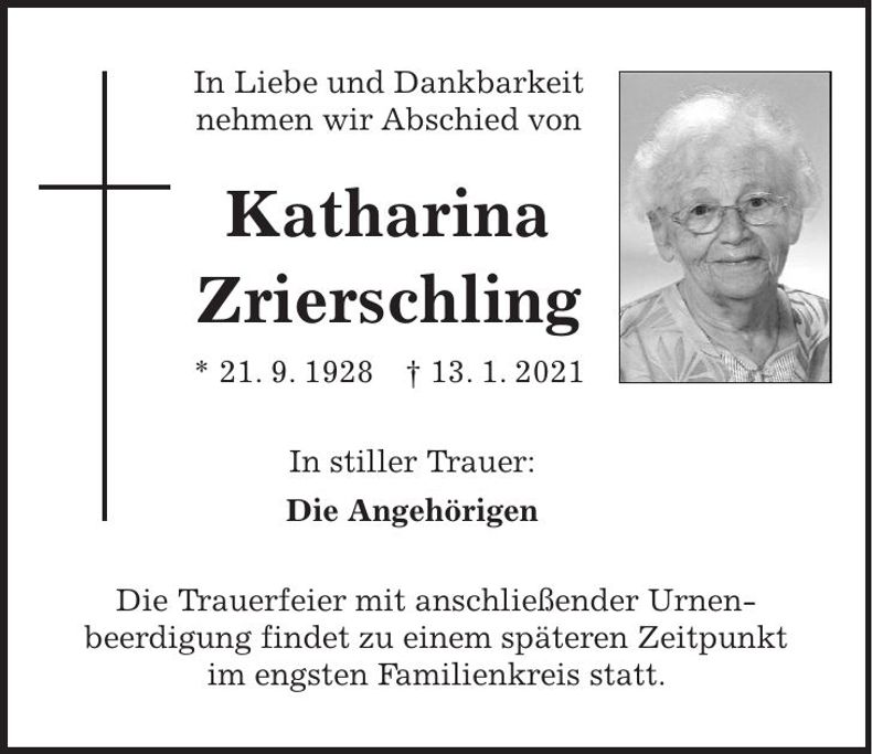 Traueranzeige Katharina Zrierschling